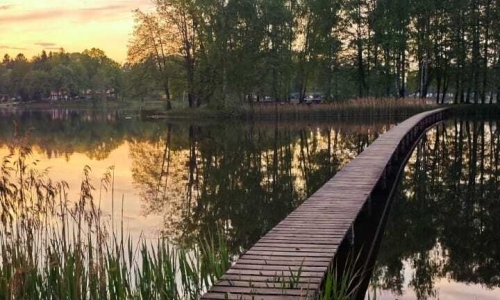 Ostrůvek u rybníku Hejtman s lávkou