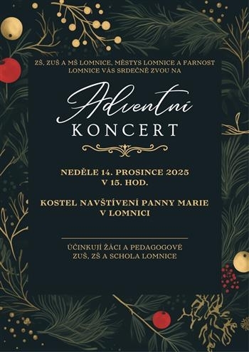 Adventní koncert žáků ZŠ, ZUŠ a MŠ Lomnice