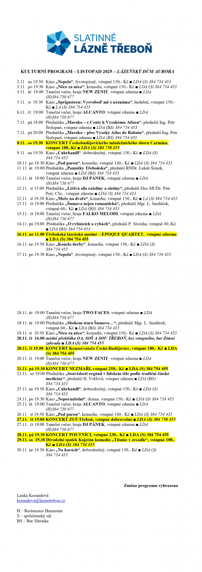 Listopad v lázních Aurora